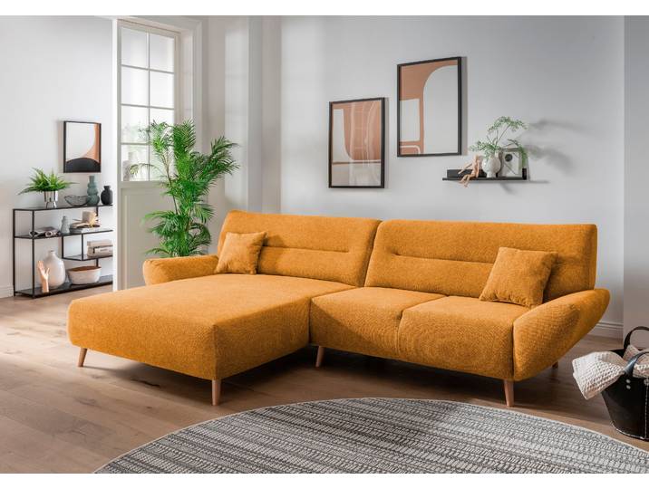 Ecksofa HOME AFFAIRE Drago, elegant und zeitlos, komfortabel, Holzfuss, L-Form, Breite 290cm , gold, B:290cm H:81cm T:166cm, 100% Polyester, Sofas, Ecksofa, frei im Raum stellbar, inkl. 2 Zierkissen