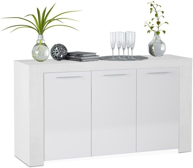 duehome Aparador de 3 puertas con gran almacenamiento 144 cm Dara - Blanco Artik (Blanco Mate)