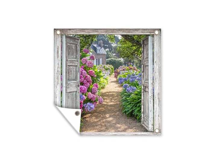 Tuinposter - 200x200 cm - Doorkijk - Hortensia - Bloemen