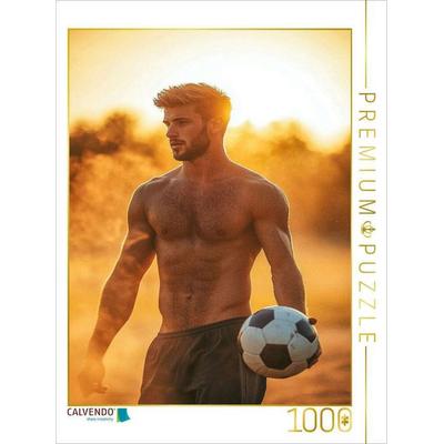 CALVENDO Puzzle Halbnackter Mann als Fußballspieler im Sonnenlicht | 1000 Teile Lege-Größe 64x48cm Foto-Puzzle für glückliche Stunden
