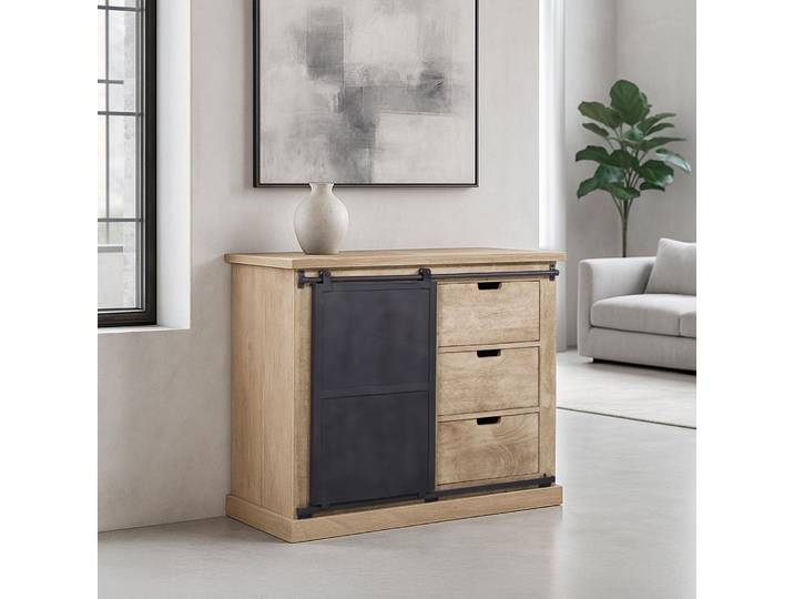 Buffet style industriel​ en bois massif et métal 100 cm - Detroit