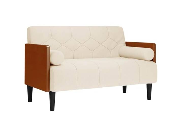 TEKGHUT Zweisitzer-Sofa mit Nackenrollen 110 cm Leinen Leinenstoff, Sperrholz-Armlehnen, Schaumstoff und Feder, Nackenrollen, vielseitig einsetzbar