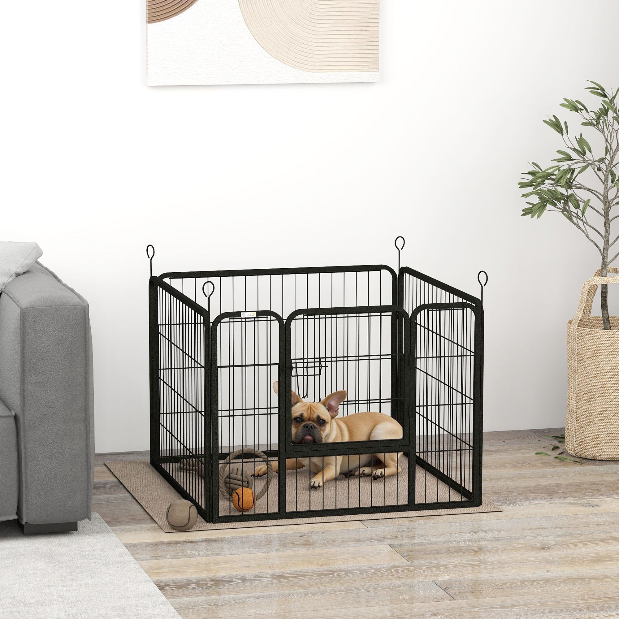 Pawhut Recinto per Cani Pieghevole in Metallo, per Interno ed Esterno con Porta e Picchetti, 82x82x60cm Grigio Aosom