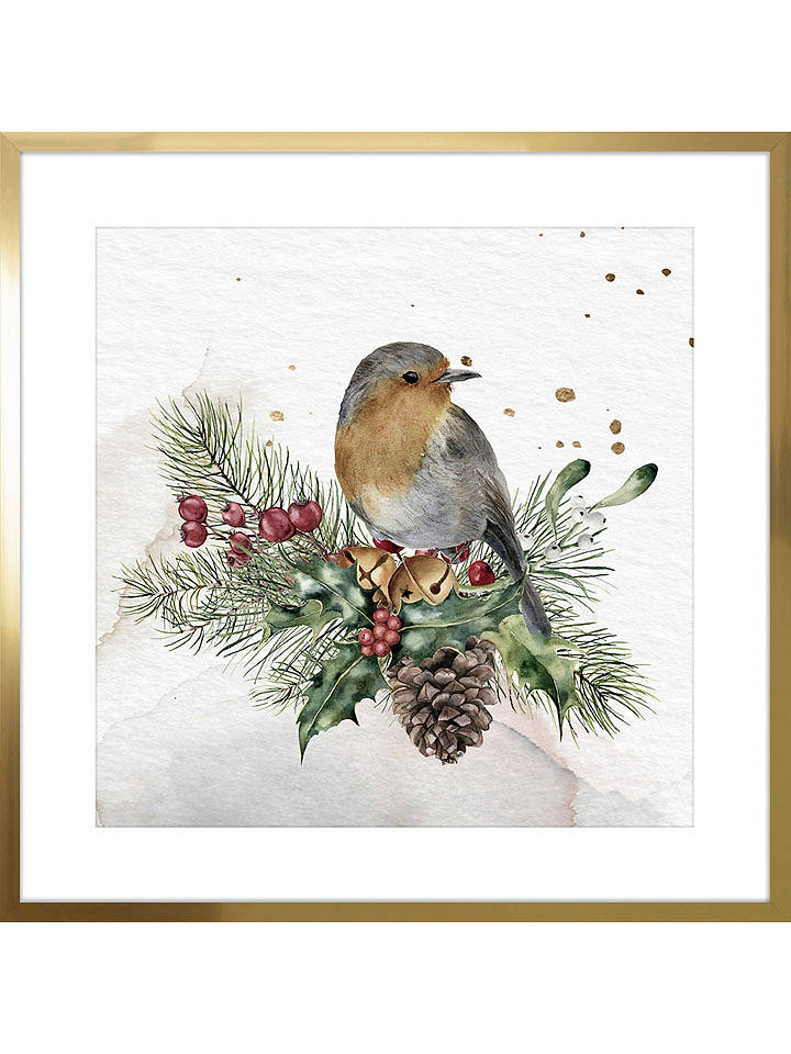 Ars Longa Gerahmter Kunstdruck "Winter Robin" - (L)50 x (B)50 cm - onesize