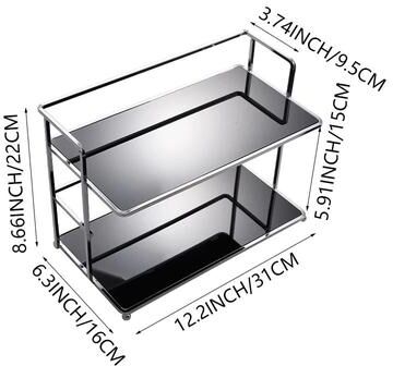 Inspired Living Acrylic Double Tier Cup & Cosmetics Organizer Rack Multifunction Desktop Storage Rack For Kitchen, Vanity & Coffee Sta black