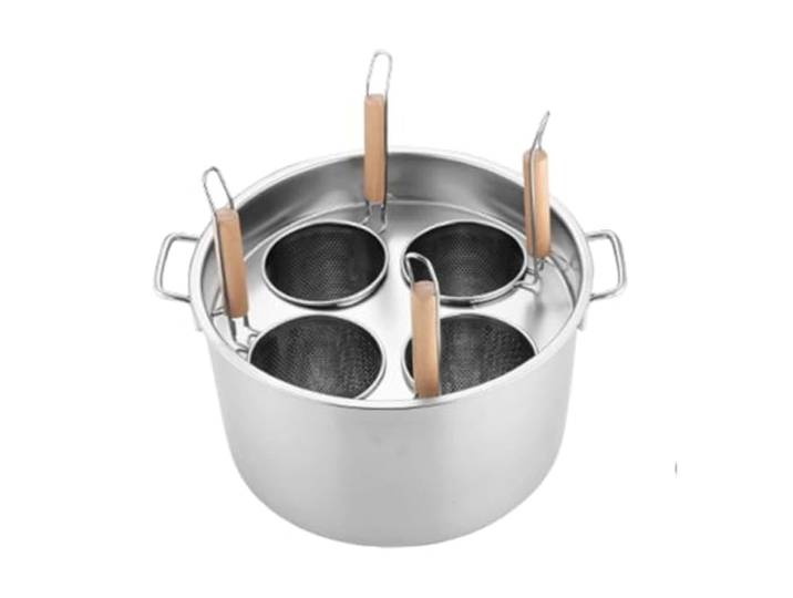 Edelstahl Nudeltopf 3/4/5 Löcher mit Körben Kochen Sie mehrere Speisen mit getrennten Körben und platzsparendem Deckel.(4 Holes)
