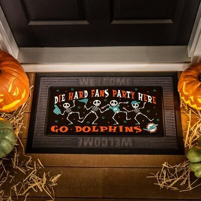 Evergreen "Miami Dolphins Flocked Coir Halloween Sassafras Switch Door Mat - 22"" x 10"""