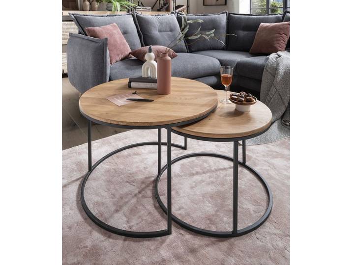 Couchtisch 2er-Set 'Lissabon' Wildeiche Stahl schwarz