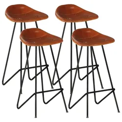 DELUKE Barhocker MUKE 4er Set Braun Echtleder  | Barstühle Küchenhocker Thekenhocker für Küche Hausbar