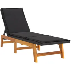 Helloshop26 - Poly-Rattan und massives Akazienholz Gartenliege Sonnenliege Gartenbett mit Kissen 02_0012532