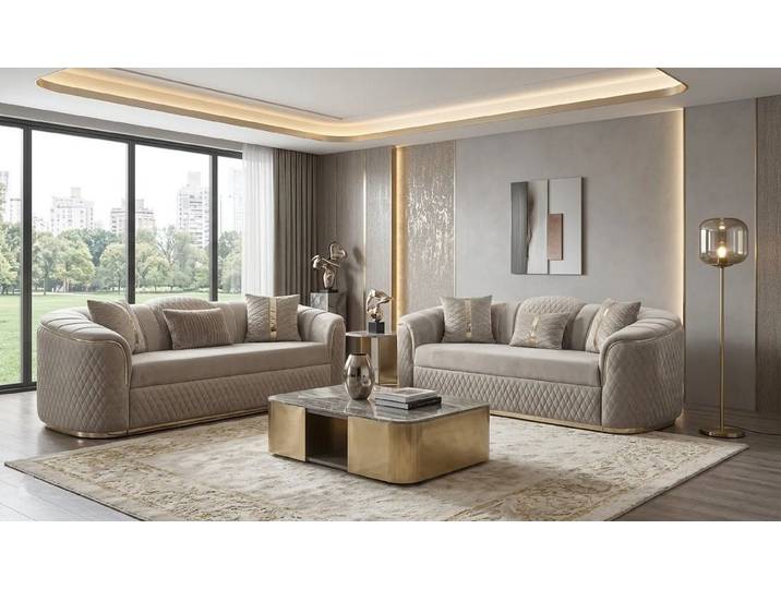 Xlmoebel Polstergarnitur Stylische hellgraue Designer-Sofagarnitur im 2-teiligen Set, (2-tlg), Made in Europa