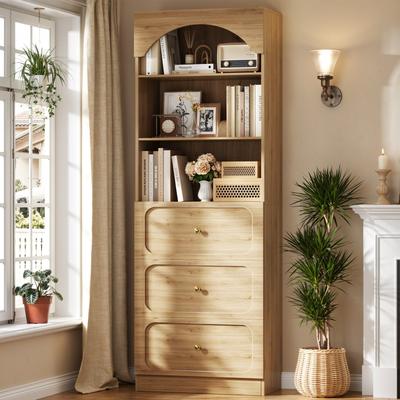 Rackcog 80'' Tall Bookcase with 3 Wood Drawers, Storage Bookshelves/ Kitchen Pantry with Open Shelves