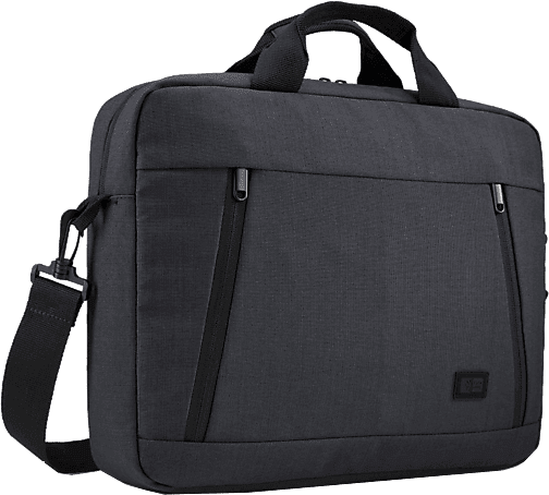 Maletín para portátil - Case Logic HUXA214, Para Portátiles hasta 14", Poliéster, Varios Bolsillos con Cremallera, Negro