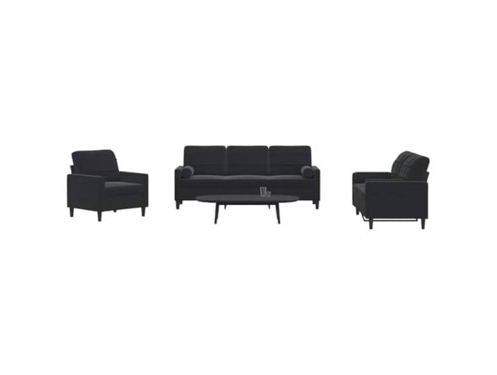 HEFZGDB 3-TLG. Sofagarnitur mit Kissen und Nackenrollen Schwarz Samt – Weiches Velours Material Robustes Metallgestell mit modernem Design, ideal