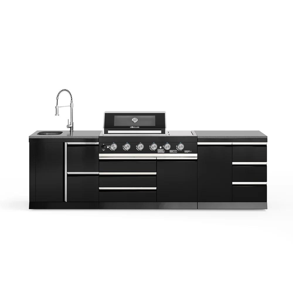 GORILLER BLACKBACK M5 Outdoor-Küche, Gasgrill mit Waschbecken, Extra-Arbeitsfläche und Stauraum, Edelstahl, Schwarz
