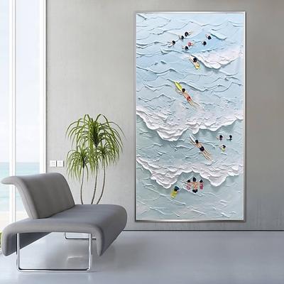 Strandsport Freuden Ozean Küsten Surfen Kunst handgemalt extra groß schwer strukturiert 3D Schwimmen Kunst abstrakte Malerei Wohnkultur kein Rahmen