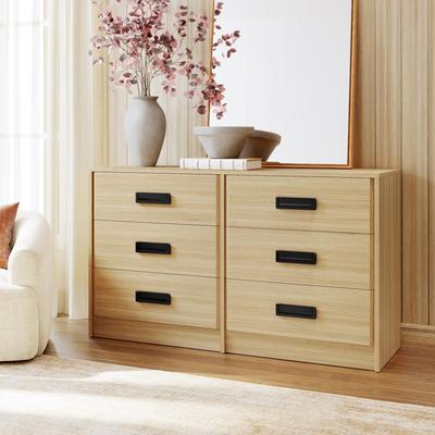 Garvee 6/7-Drawer Dresser for Bedroom, Wide Horizontal Chest, Chamfer Design, Metal Handles, Heavy Duty Base, Storage