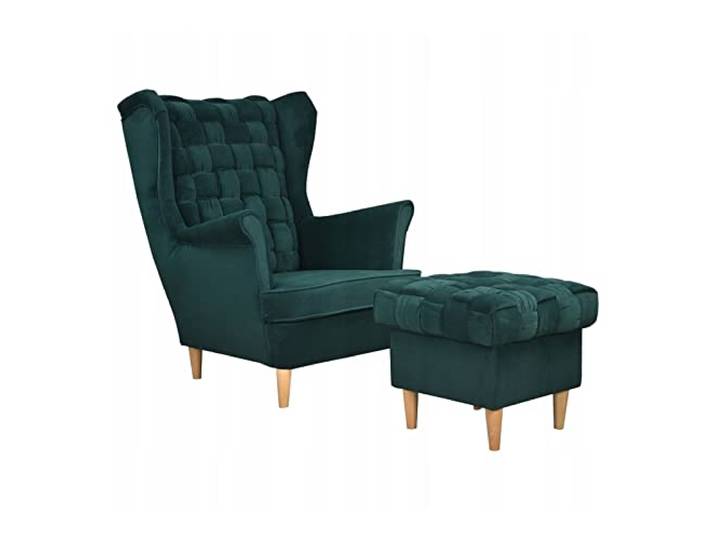 Family Meble Ohrensessel mit Hocker, Modell Carol, Skandinavisch, Relaxsessel aus Webstoff, Loungesessel, Ohrensessel mit Hocker, Bequemer Sessel, Für Wohnzimmer, Esszimmer, Schlafzimmer, Trinity 28