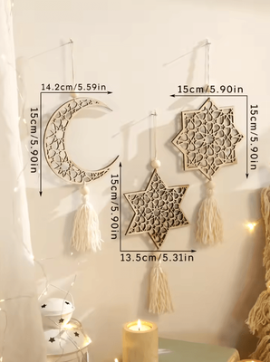 Inspire Curations Ramadan Moon Tassel Wooden Hanging Ornament Eid Mubarak Home Decor tk866 ms9830