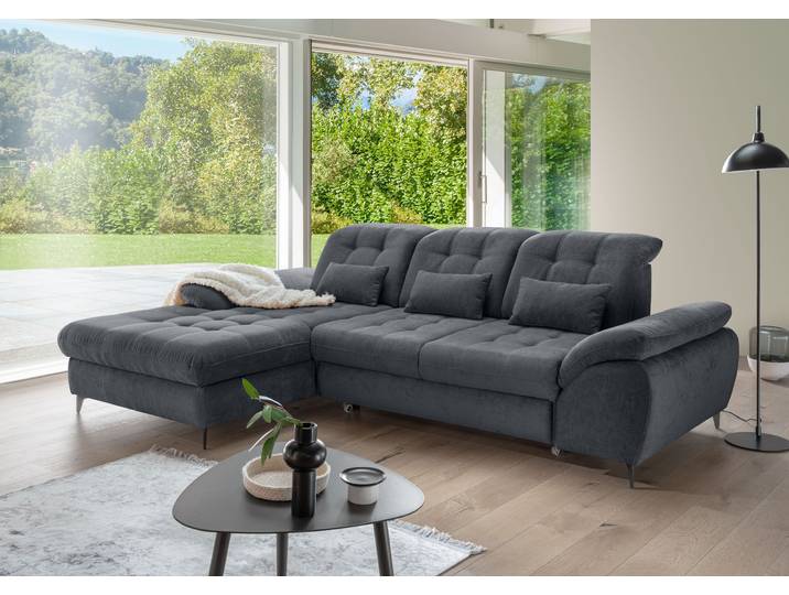 Wohnlandschaft OTTO HOME Delphino Multifunktionen, Bettfunktion, Breite 273cm, L-Form , grau (anthrazit), Sofas, B/H/T: 273cm x 189cm, Microfaser, Armlehne links Recamiere rechts, anthrazit, 100% Polyester, Wohnlandschaft, inkl. Bettkasten, Schlaffunktion, Kopfteil- und Sitztiefenverstellung, B:273cm T:189cm