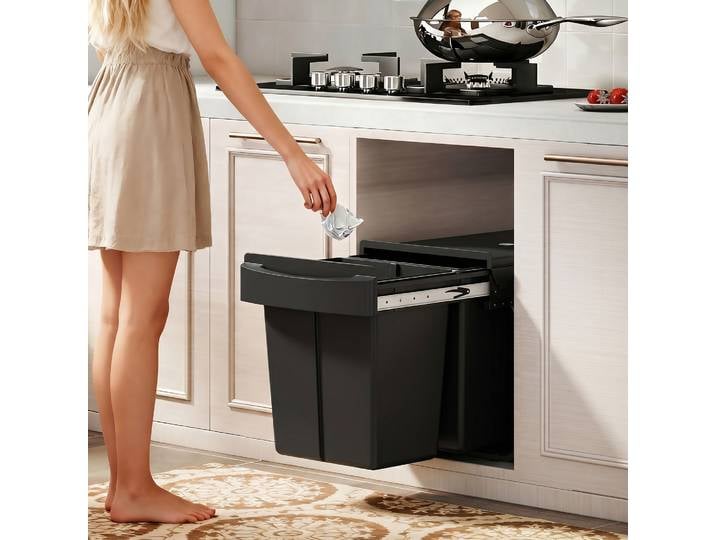 HOMCOM Poubelle Coulissante 2x20L Tri Sélectif Noir Amovible