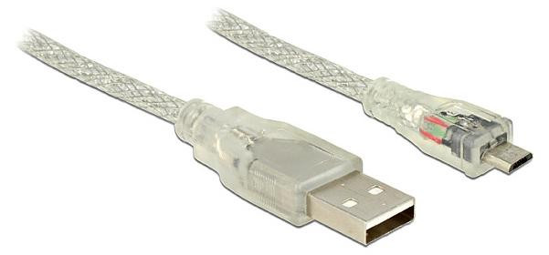 Delock USB 2.0 kabel, USB-A naar Micro-USB B, 3 meter, transparant