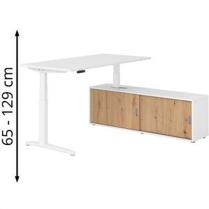 Hammerbacher Schreibtisch XBHM, 30791, weiß, mit Sideboard, elektrisch höhenverstellbar, L-Form, 160 x 65-129 x 160 cm