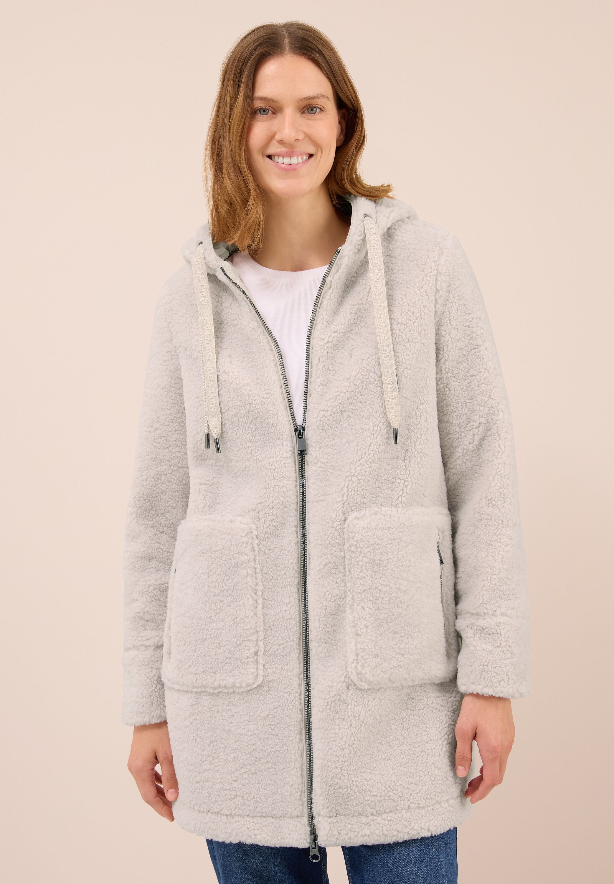 Fellimitatmantel CECIL, Damen, Gr. XL (44), weiß (teddy vanilleweiß), Stoff;Plüsch, Obermaterial: 100% Polyester. Futter: 100% Polyester, unifarben, normal kniefrei, ohne Ausschnitt, abgesteppt, Mäntel, mit Teddy-Futter und Teddy-Kapuze