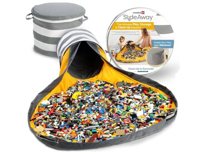 Creative Qt – Slideaway-Spielzeugaufbewahrungsorganisator und Spielmatte für Kinder – Organizer- für Spielzeug – für Jungen und Mädchen – im Spielzimmer – Spielzeughalter zimmer – Grau gestreift