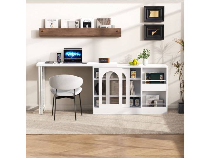 SENVIRO table bar extensible design moderne avec rangement 122x40x77cm blanc
