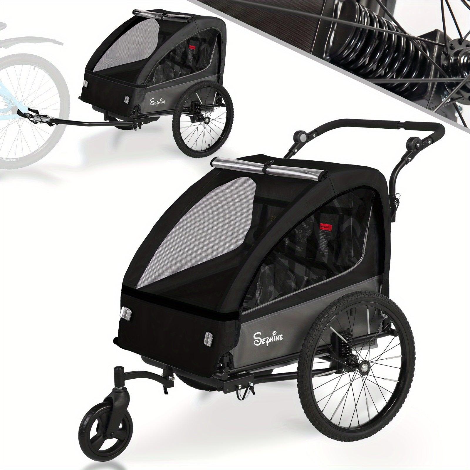 Fahrradanhänger - Fahrradanhänger - Kinderfahrradanhänger - 2-in-1, für zwei Personen - Mit Federung - Max. 40 kg