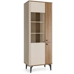 VITRINE Aurora Glasschrank mit Hartglas, ohne LED-Beleuchtung, Nussbaum+Kaschmir