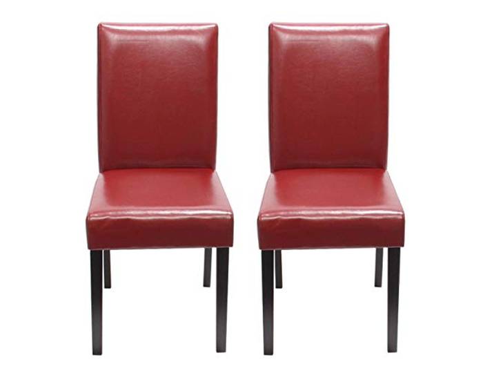 CHEFGASTRO 2er-Set Esszimmerstuhl Stuhl Küchenstuhl klassisch und zeitlos HxBxT 90x43x56cm Sitzhöhe 45cm Leder dunkle Beine Rot