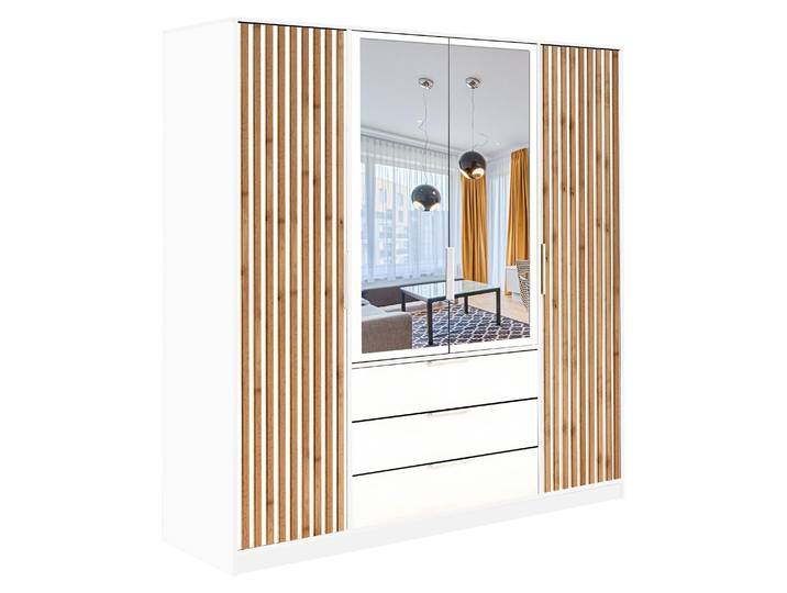 Masseno Drehtürenschrank GAREN 196/200/57,5 cm 4-türig mit Spiegel Weiß