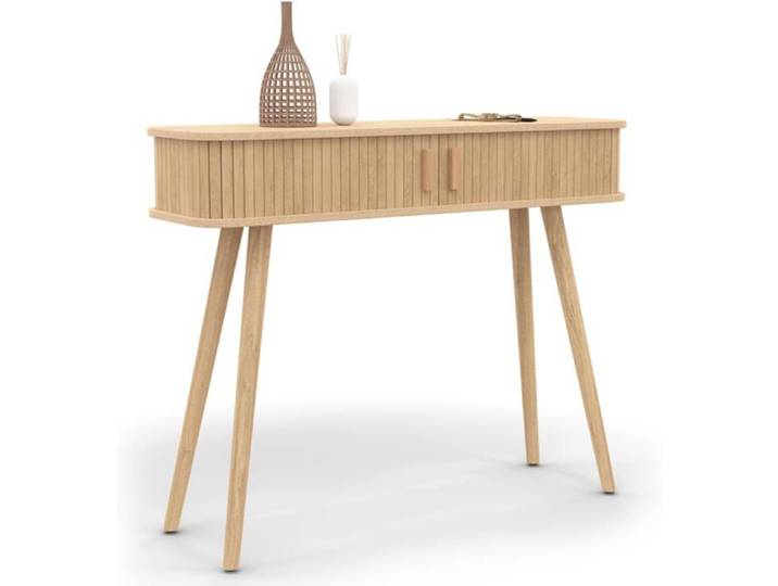 IDMarket Console Romie 2 portes coulissantes à tasseaux Bois Chêne 100x30x80 cm Salon et Entrée