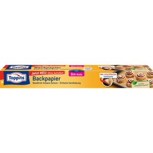 Toppits Backpapier auf Rolle, 38cm x 8m, braun, im Spenderkarton, mit Antihaft-Struktur