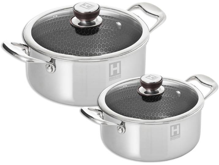 Topf-Set HENSSLERS, silber, Töpfe, Topf-Set, 3-Schicht Material mit Wabenstruktur, Induktion, 2,8L und 5,0L