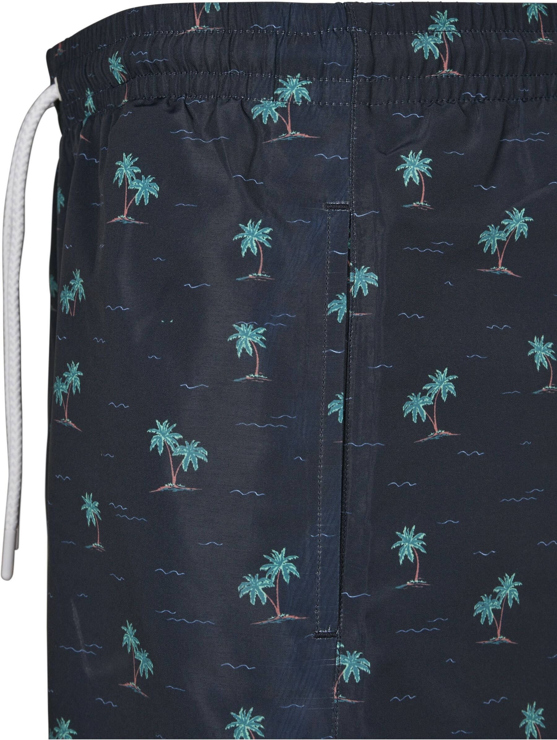 Badeshorts URBAN CLASSICS "Urban Classics Herren Pattern Swim Shorts", Herren, Gr. XXL, US-Größen, schwarz (island aop), 100% Polyester, Badehosen Badeshorts