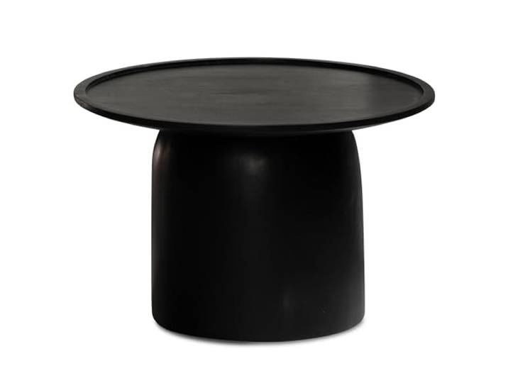 WOHNLING Couchtisch Rund 60x60x40 cm Mango Massivholz Trommelgestell Wohnzimmertisch mit erhöhtem Rand Schwarz, Sofatisch massiv formschön, handgefertigtes Unikat, Kaffeetisch