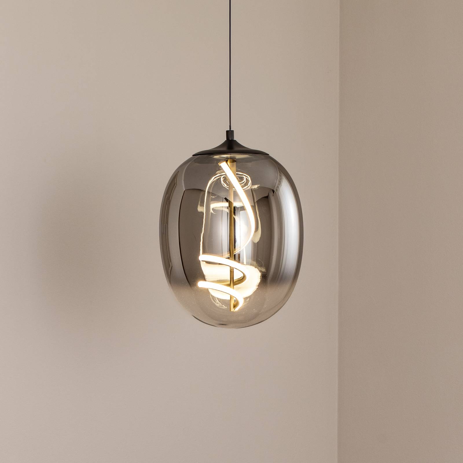 Glas Hängelampe Lilly ONLI, alu / grau / zink, für Wohn- / Esszimmer, Glas, Modern, Pendelleuchte