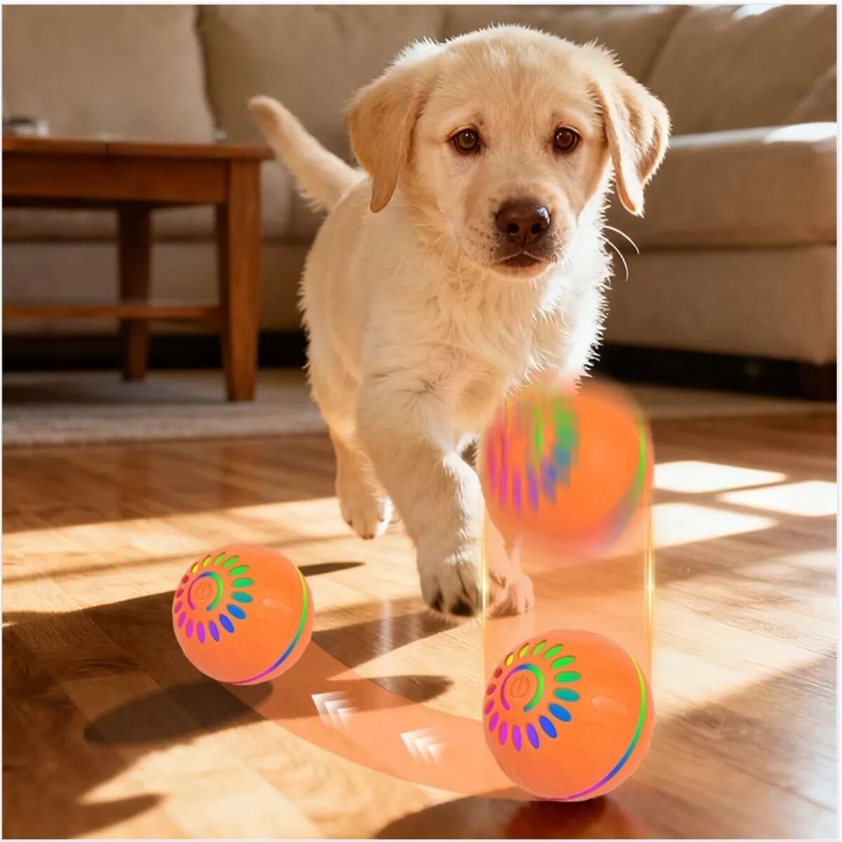 INF Balle LED Interactive pour Animaux - Auto-Mobile & Rechargeable pour Chiens et Chats Orange