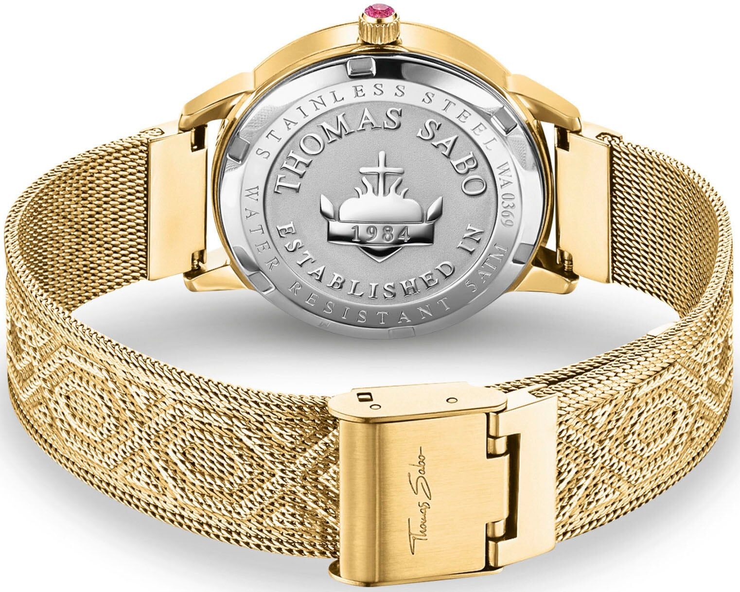 Quarzuhr THOMAS SABO "KALEIDOSKOP LIBELLE", gold (goldfarben, grün), Armbanduhren, Damen, goldfarben, Quarzuhr, Damenuhr, Armbanduhr, Schmucksteine, Libellen, Edelstahl