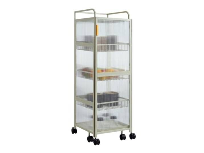 DFHetFH Rollwagen Drehbarer Küchen-Aufbewahrungswagen, Ecke, Mit Schranktür, Kostenloser Gemüsekorb, Aufbewahrungswagen Aus Kohlenstoffstahl Küchenwagen(White,5 Tier)