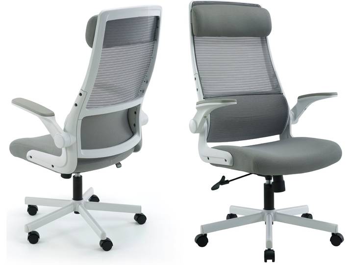 Bürostuhl GOODPRODUCT Menton, ergonomischer Schreibtischstuhl , grau (grau, weiß), B:68cm H:119cm T:72cm, Stühle, Bürostuhl, inkl. Kopfkissen, Lendenwirbelstütze, modernes Design