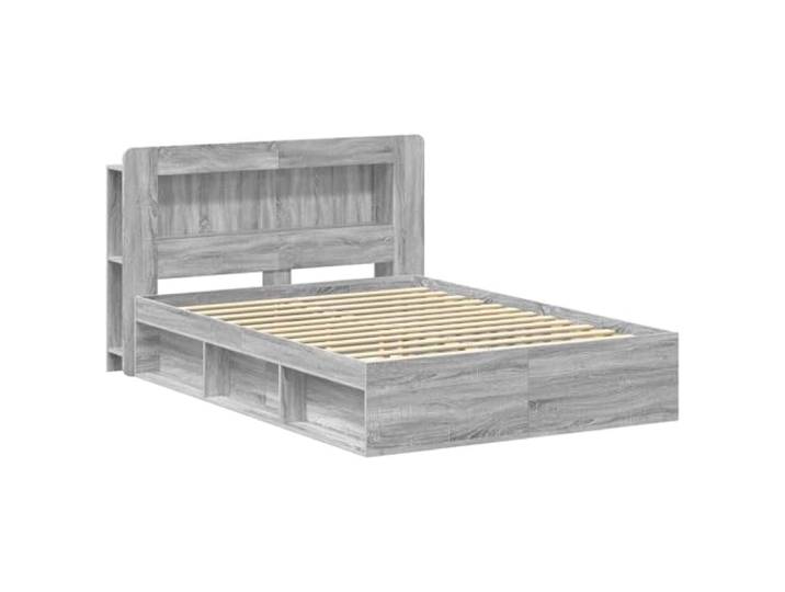 SKTQYQO Bettgestell 160 x 200 cm Sonoma Grau Technisches Holz, integrierte Schubladen, feste Latten, Unterstützung 200 kg, einfache Montage