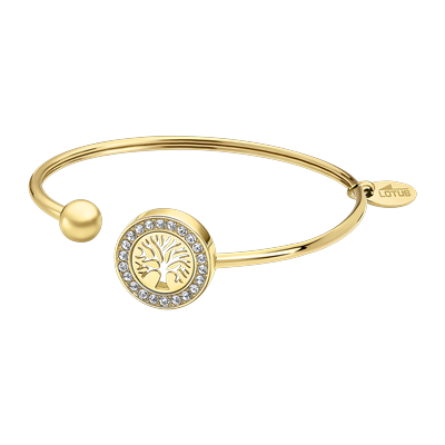 Armspange LOTUS "Essentials - Baum des Lebens", gold (gelbgoldfarben, kristallweiß, kristallweiß), Armbänder, Damen, Edelstahl, Armspange, mit Glasstein