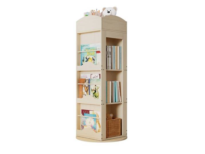 ULEVR Bibliotheque rotative sur pied 142 x 63 x 63 cm - 4 niveaux avec rotation 360 rangement d angle MDF naturel