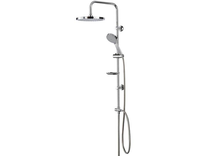 Stangenbrause-Set WELLTIME Lina , silber (chromfarben, rund), H:105cm T:34cm, Brausegarnituren, Stangenbrause-Set, Überkopfbrause mit Seifenablage, Überkopfbrause mit 20cm Kantenlänge