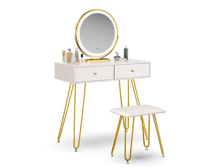 Blumfeldt Ensemble de coiffeuse LED LuxeConnect y compris tabouret miroir LED rotatif Port USB