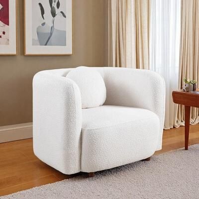 "39.37"" Boucle Square Accent Sofa Chair with Solid Wood Legs and Japandi Style Design"